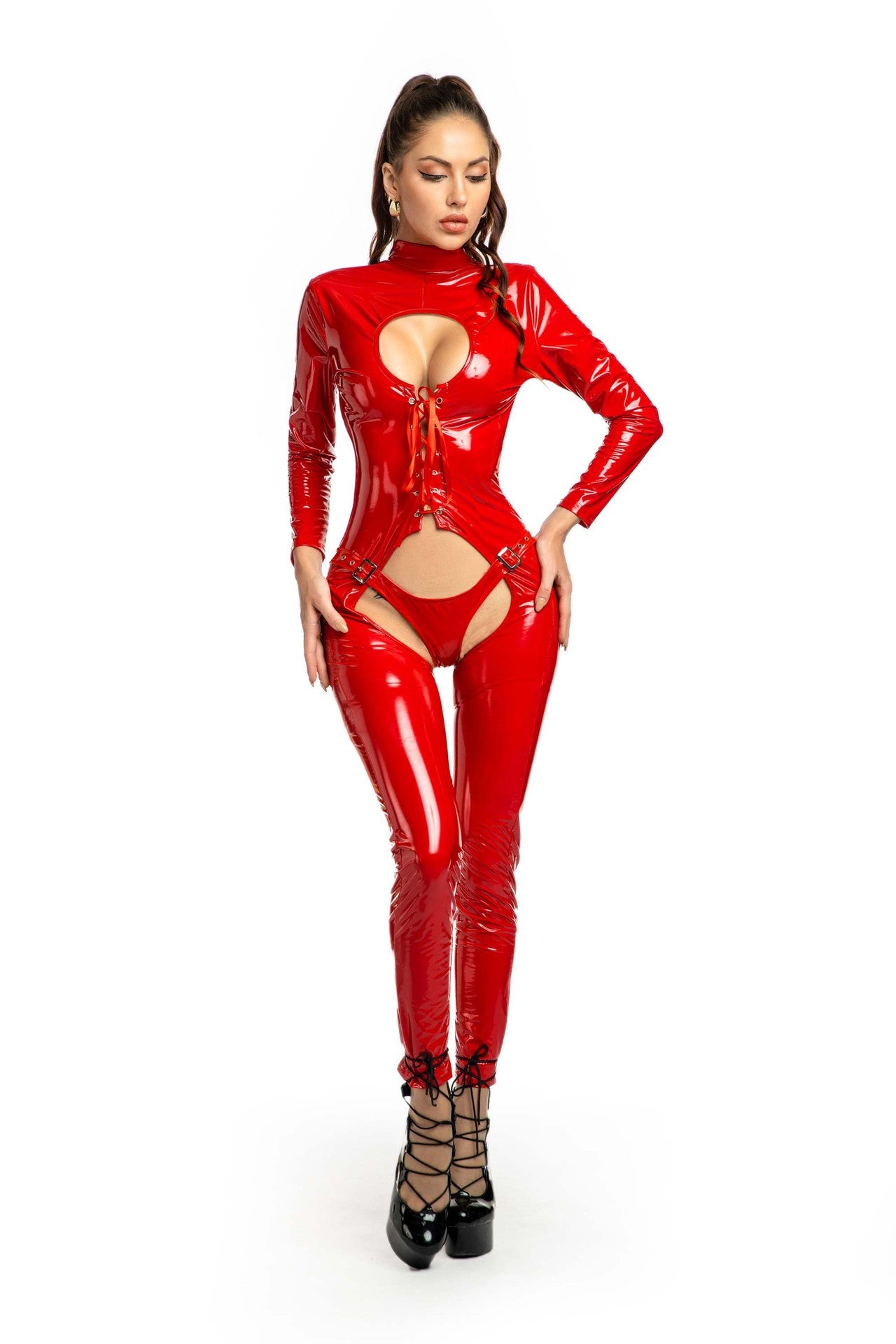 Hot selling open crotch sexy patent leather shiny tights