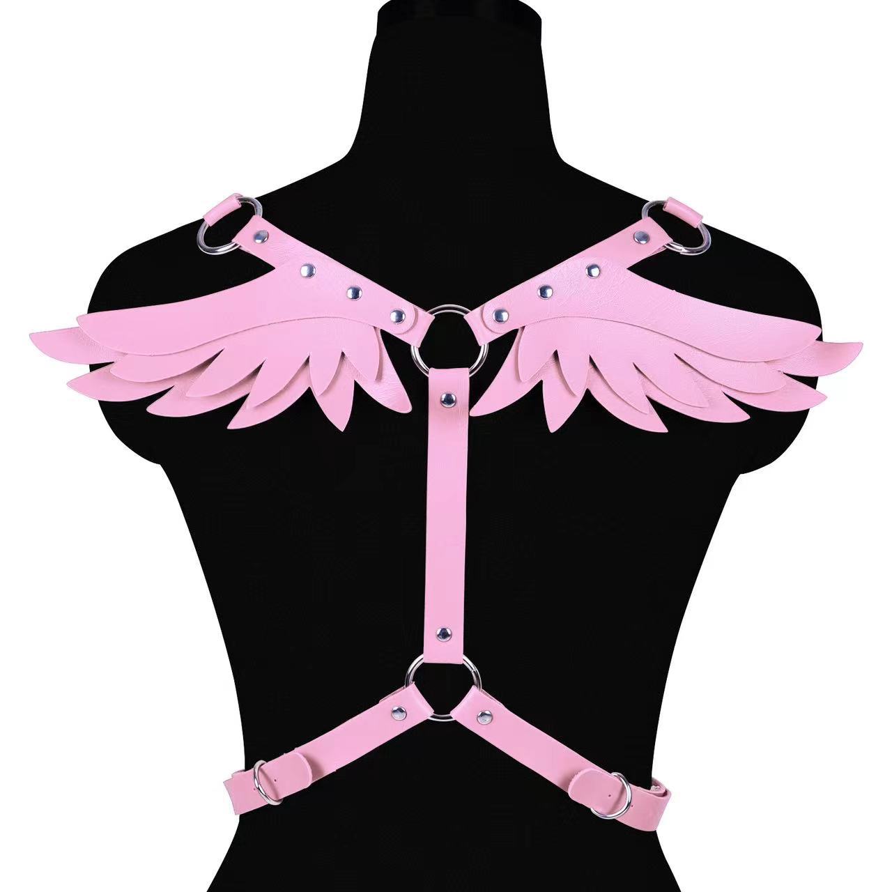 Hot selling angel wings suspender belt leather set