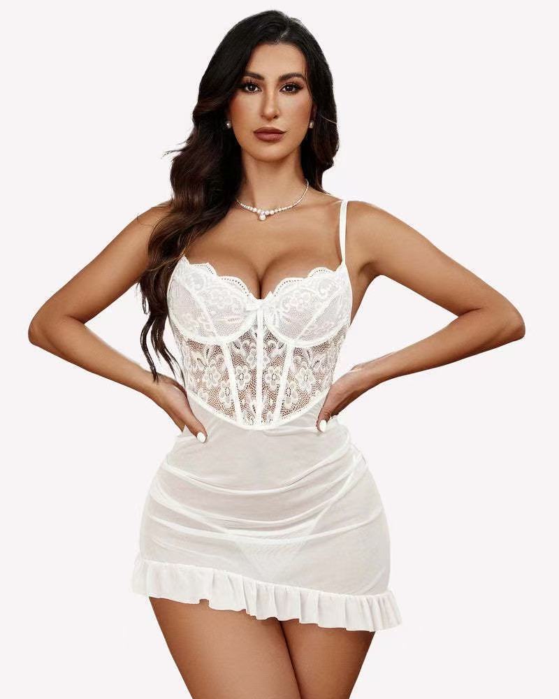 Sexy thin fishbone lace underwear two-piece set