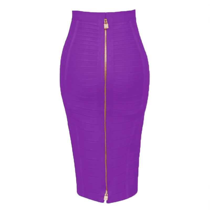 Bandage Stripe Double Zipper Hip Skirt