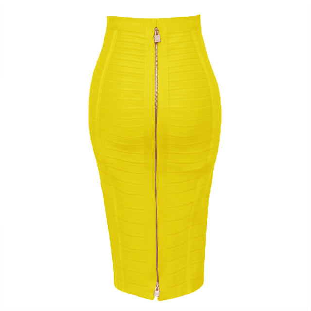 Bandage Stripe Double Zipper Hip Skirt