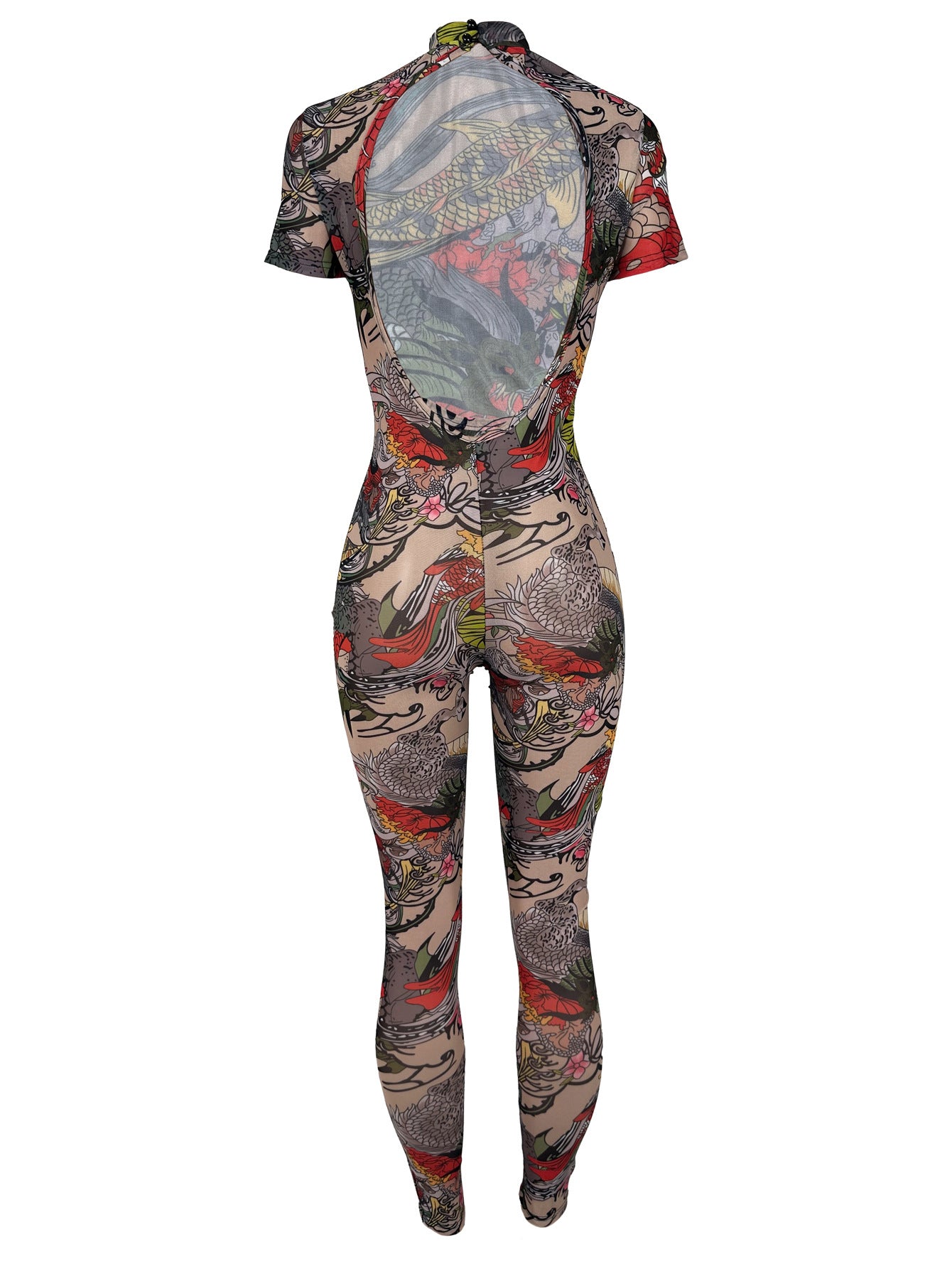 Hot selling women's backless printed see-through jumpsuit