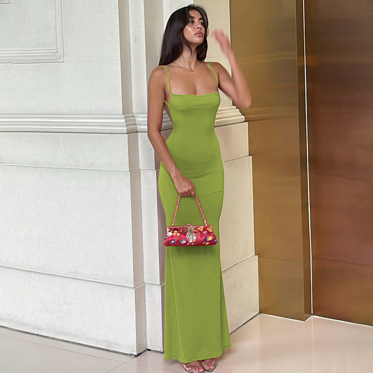 Sexy slim backless suspender dress
