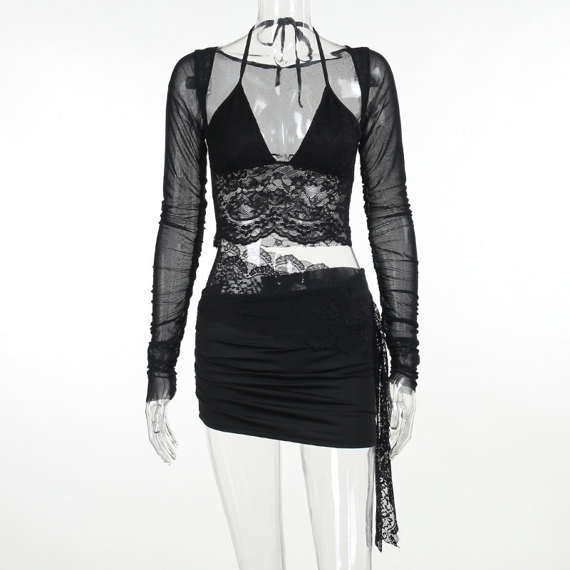 Lace Mesh Two Piece Skirt Set
