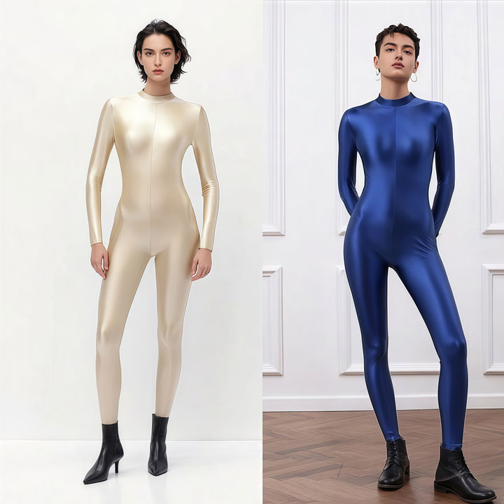 Fitted, stretchy, sporty-style zippered jumpsuit