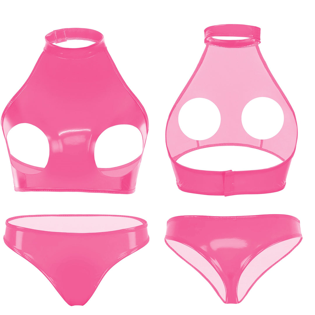 Sexy glossy patent PU lingerie set