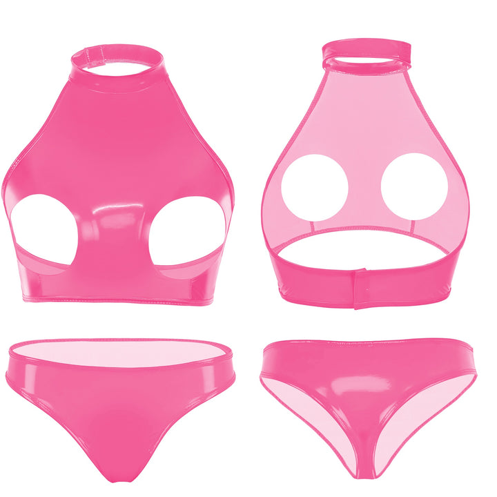 Sexy glossy patent PU lingerie set