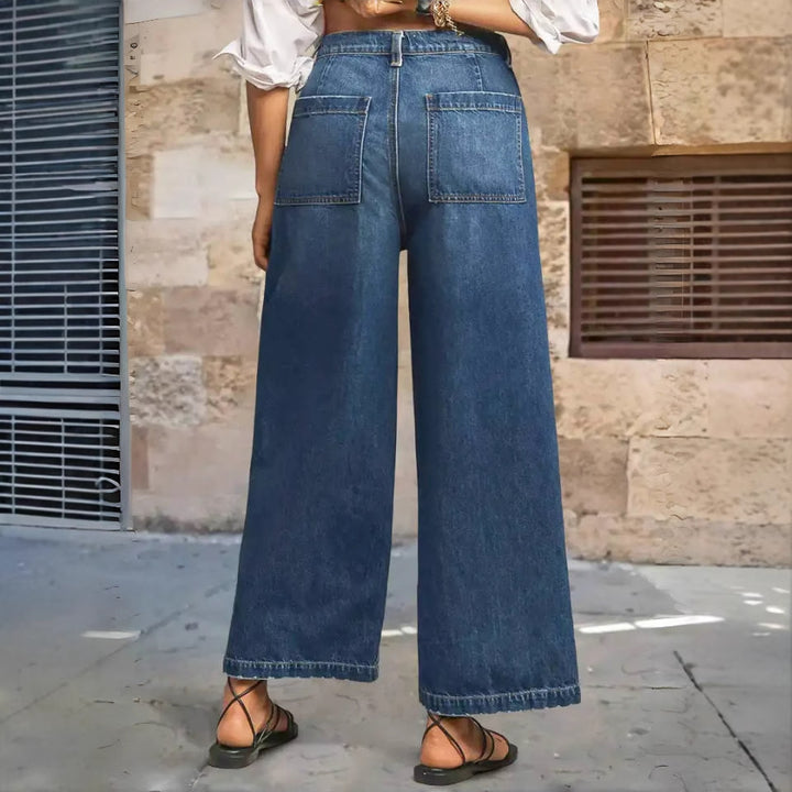 Plus-size mid-rise stretchy wide-leg jeans