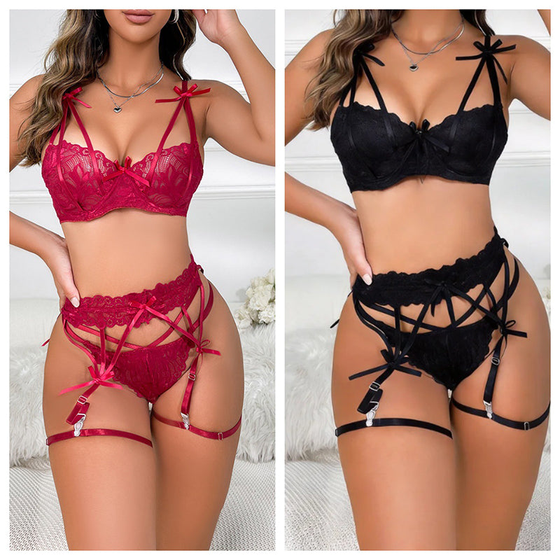 Sexy ultra-thin lace strappy garter and anklet set