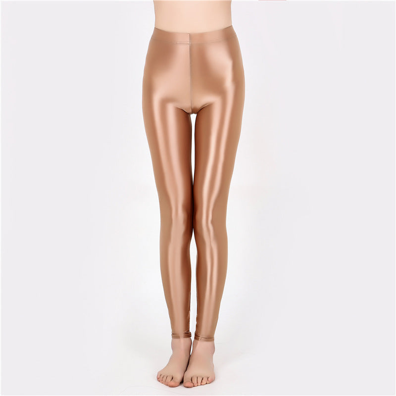 Sheer-look glossy yoga pants
