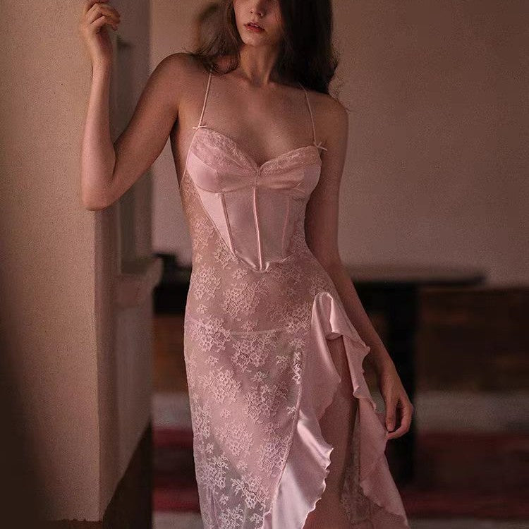 Luxe Lace Elegance Sheer Backless Nightdress