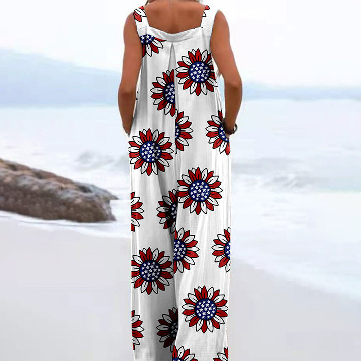 Trendy Printed Wide-Leg Straight-Cut Camisole Jumpsuit