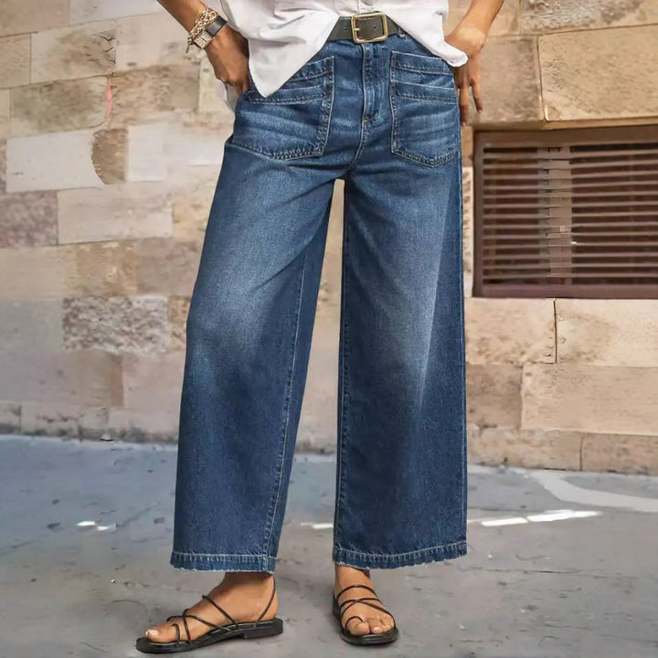 Plus-size mid-rise stretchy wide-leg jeans