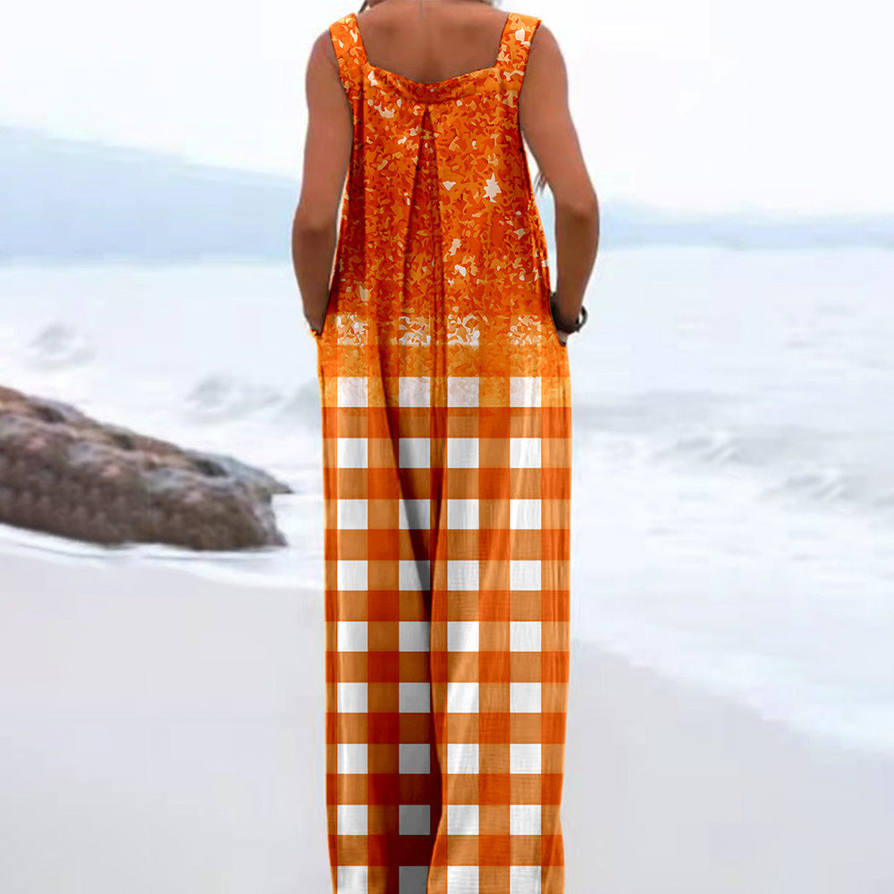 Trendy Printed Wide-Leg Straight-Cut Camisole Jumpsuit