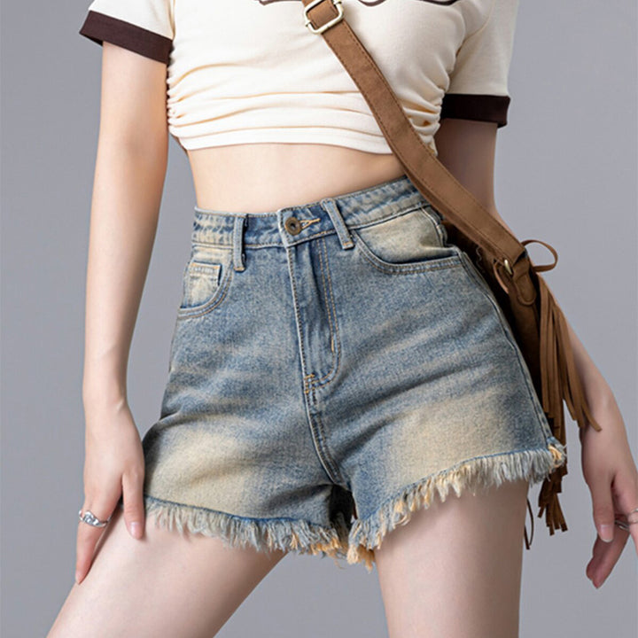 High-waisted raw-hem denim shorts—versatile fit
