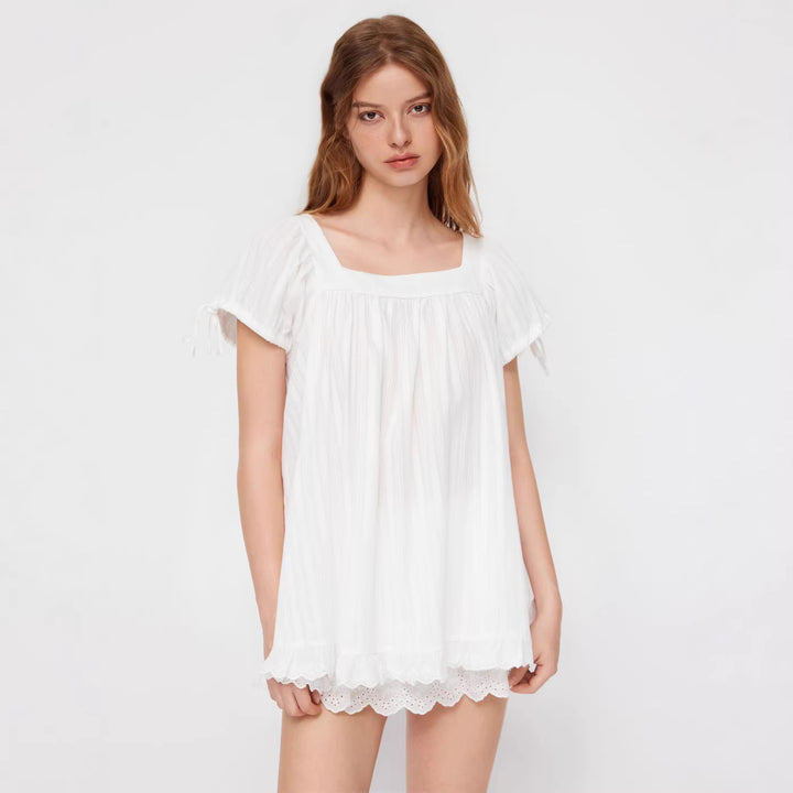 New casual square-neck ruffled short-sleeve shirt