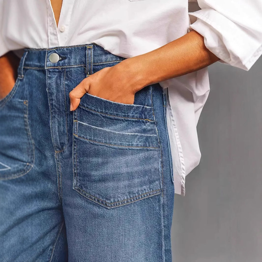 Plus-size mid-rise stretchy wide-leg jeans