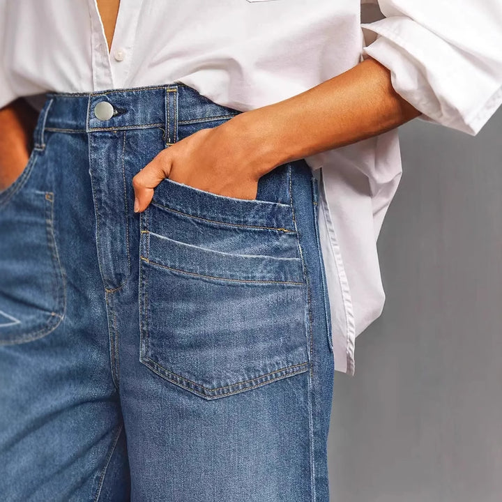 Plus-size mid-rise stretchy wide-leg jeans