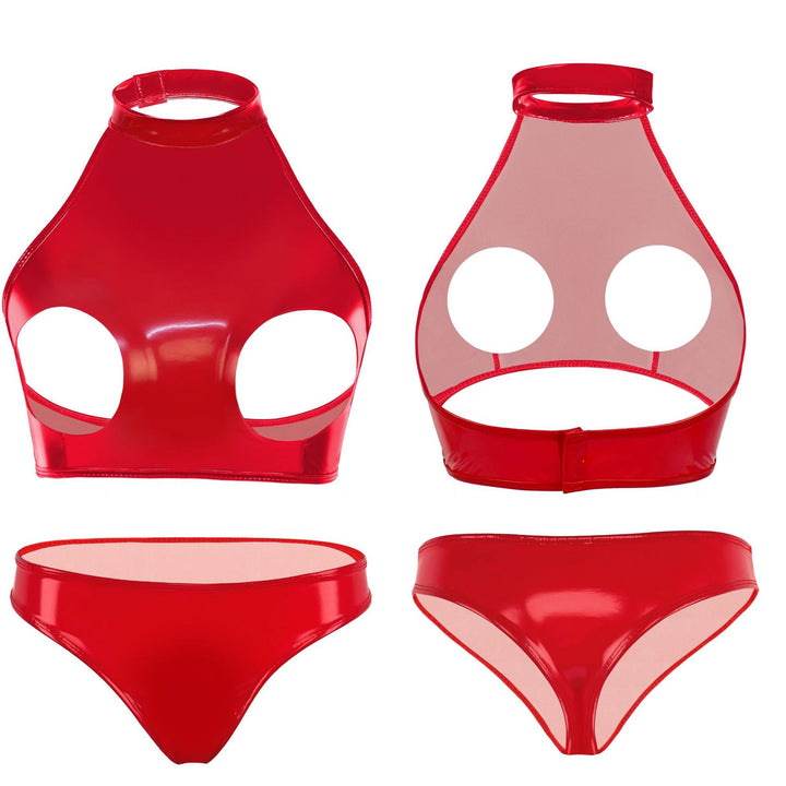 Sexy glossy patent PU lingerie set