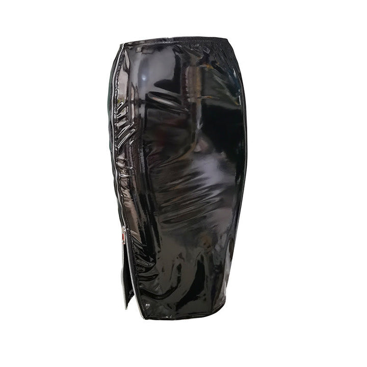 Glossy PU High Waist Midi Pencil Skirt