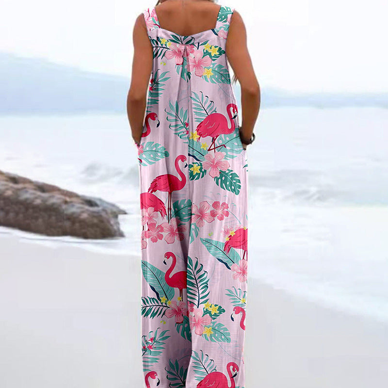 Trendy Printed Wide-Leg Straight-Cut Camisole Jumpsuit