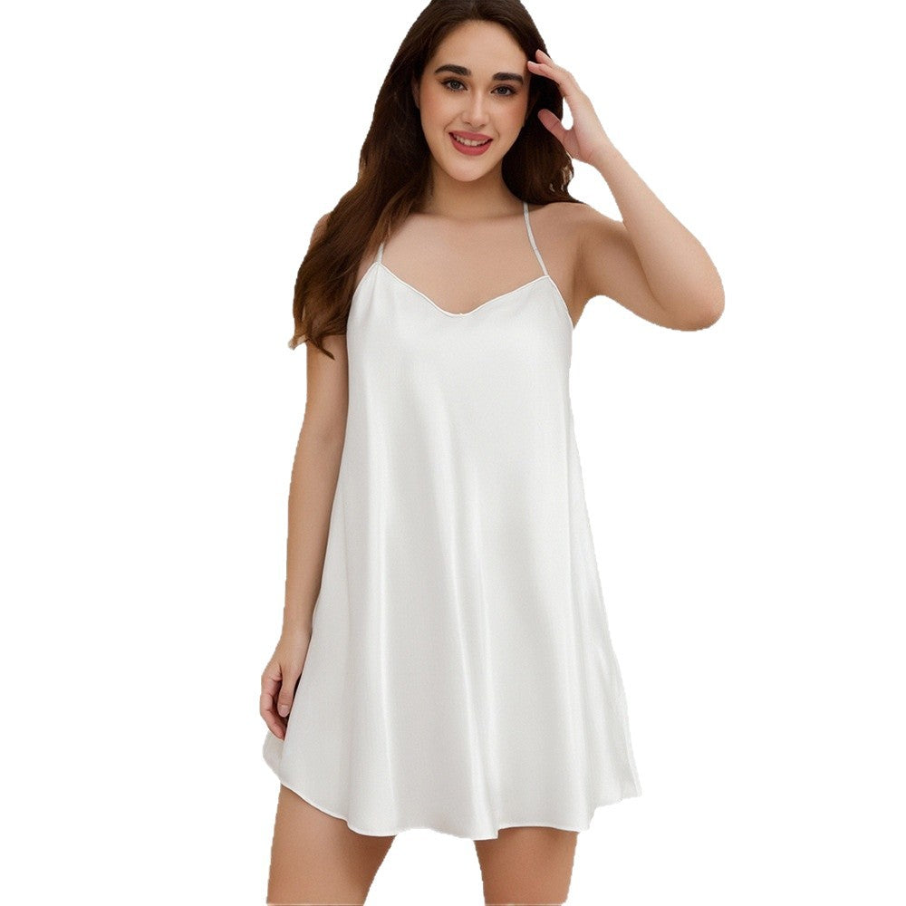 New Plus-Size Solid-Color Ice Silk Cropped Camisole Nightdress