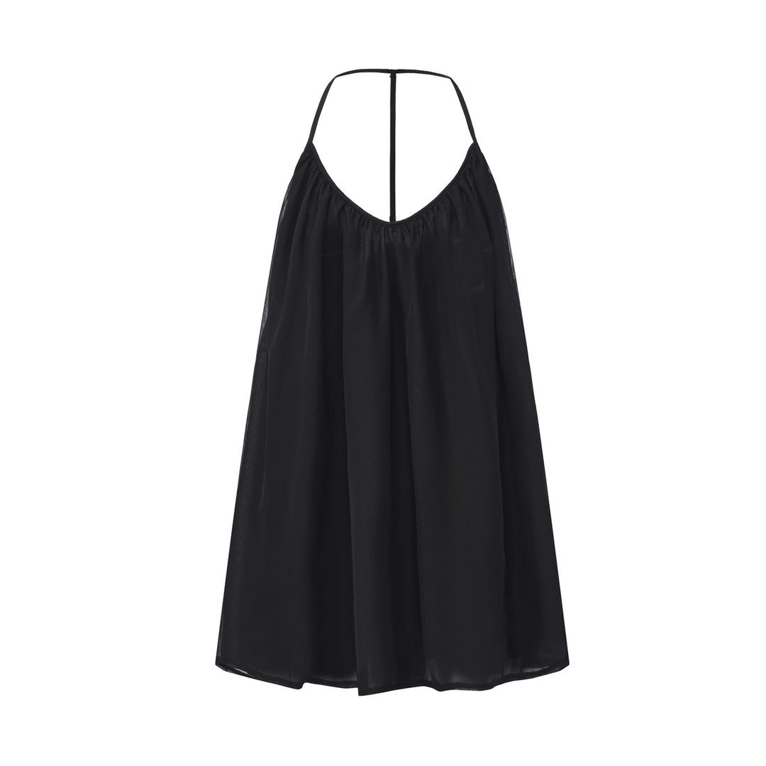 Sexy halter-neck low-cut nightgown and mesh robe set