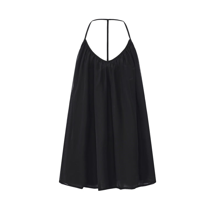 Sexy halter-neck low-cut nightgown and mesh robe set