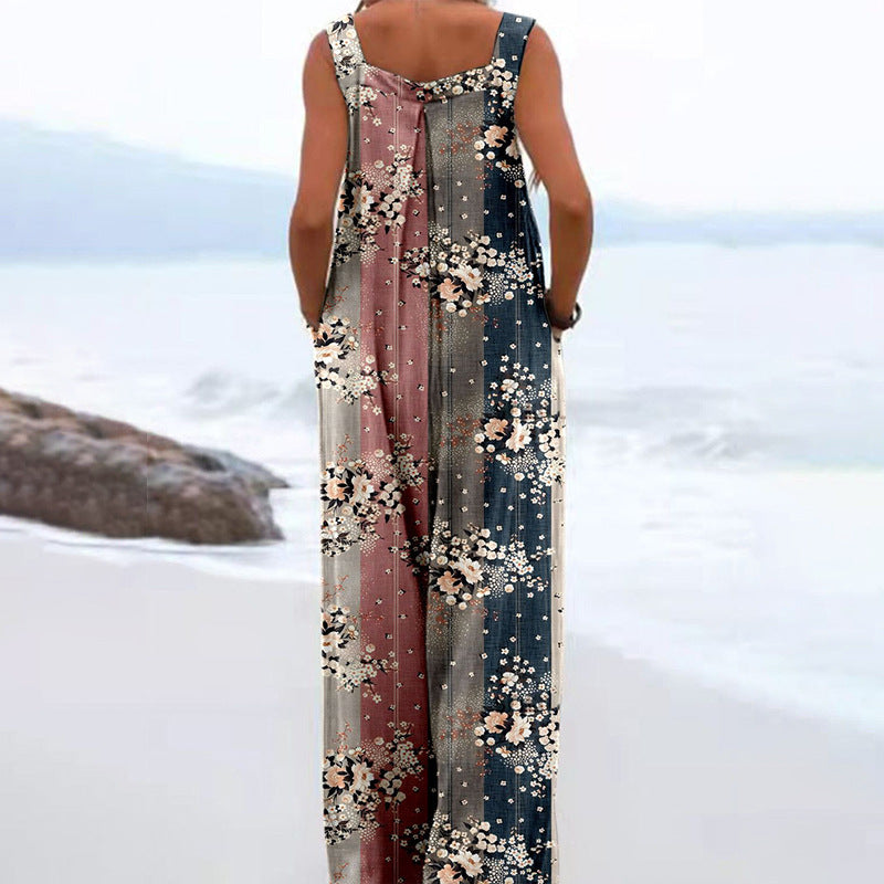 Trendy Printed Wide-Leg Straight-Cut Camisole Jumpsuit
