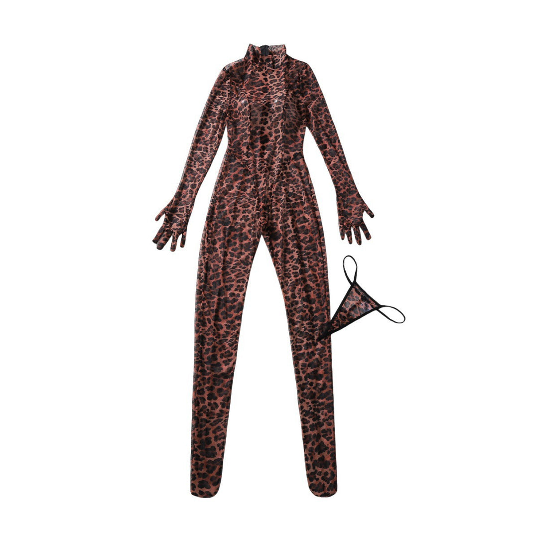 New Sexy Slim-Fit Long-Sleeve Leopard Print Zipper Set