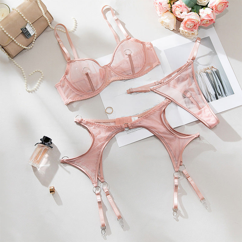 Sexy sheer push-up mesh bra and panty set