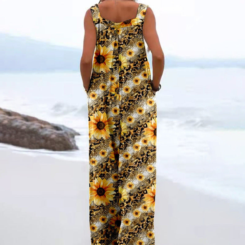 Trendy Printed Wide-Leg Straight-Cut Camisole Jumpsuit