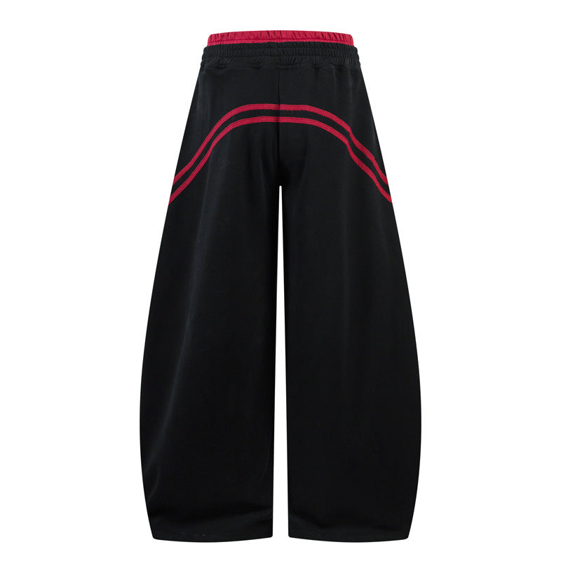 American-style casual loose-fit color-block striped trousers