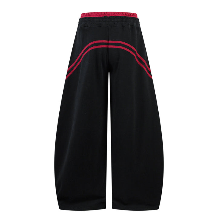 American-style casual loose-fit color-block striped trousers