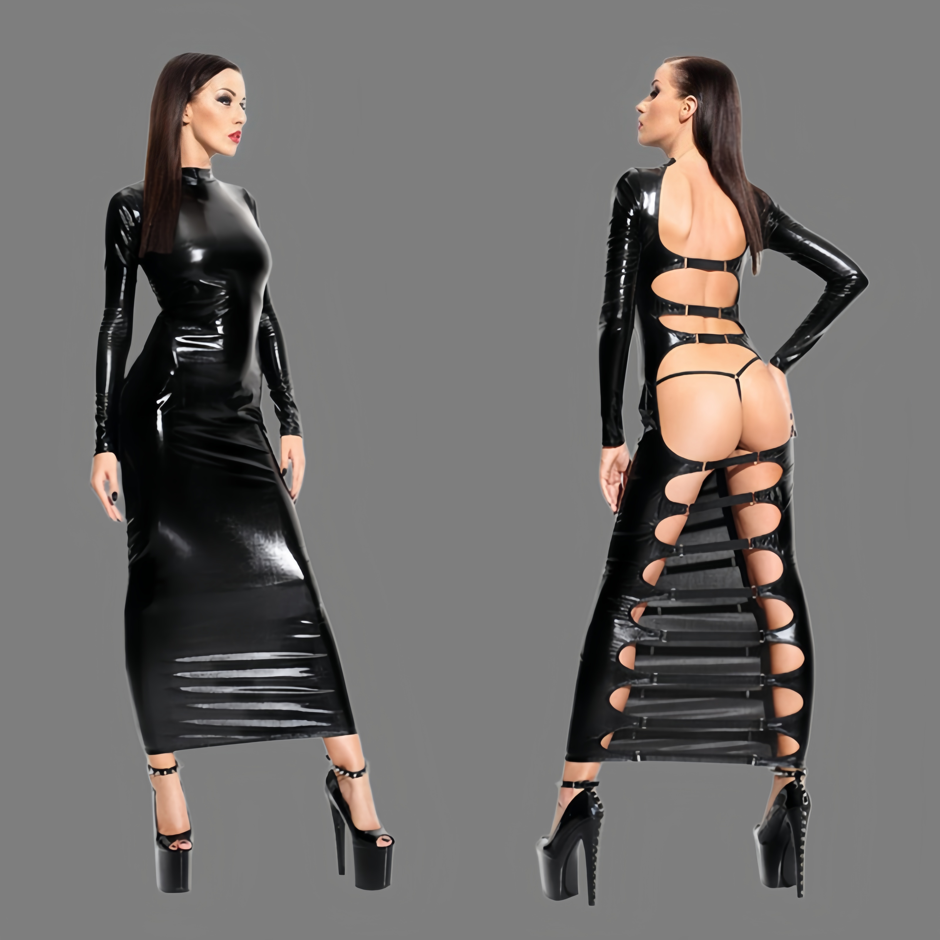 Sexy Backless Patent Leather Bodysuit Dress