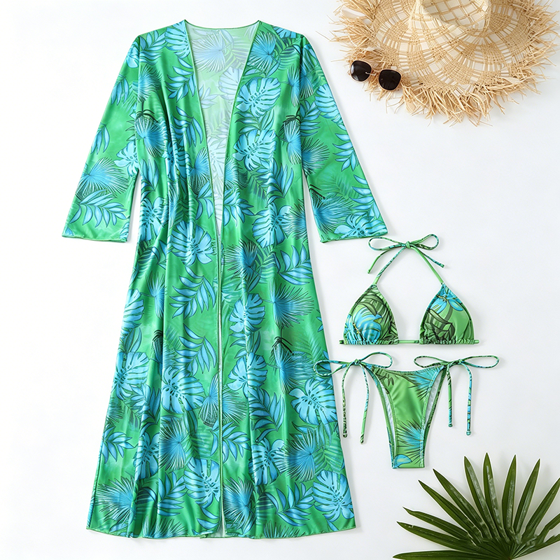 Best-Selling Printed Halter Bikini Three-Piece Set