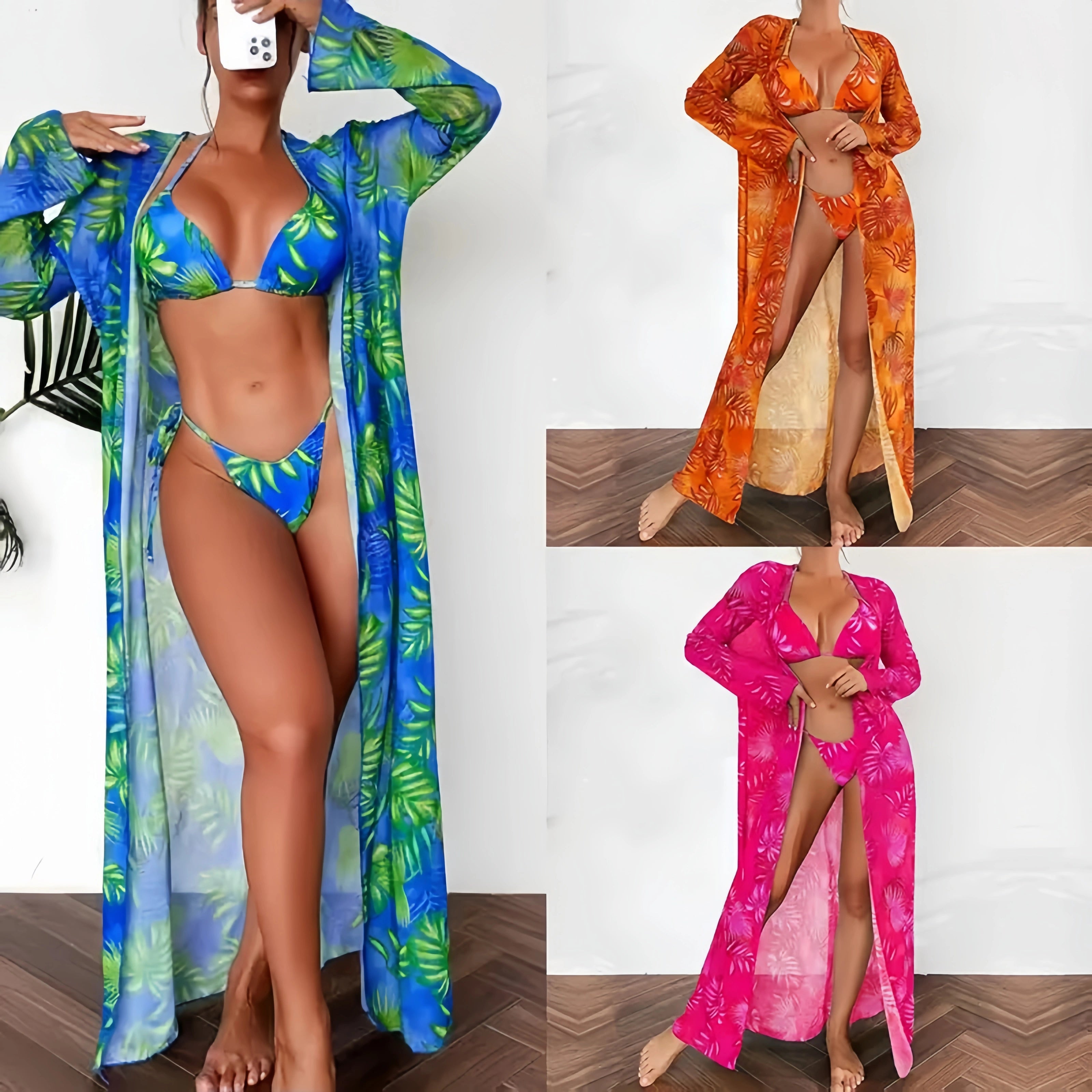 Best-Selling Printed Halter Bikini Three-Piece Set