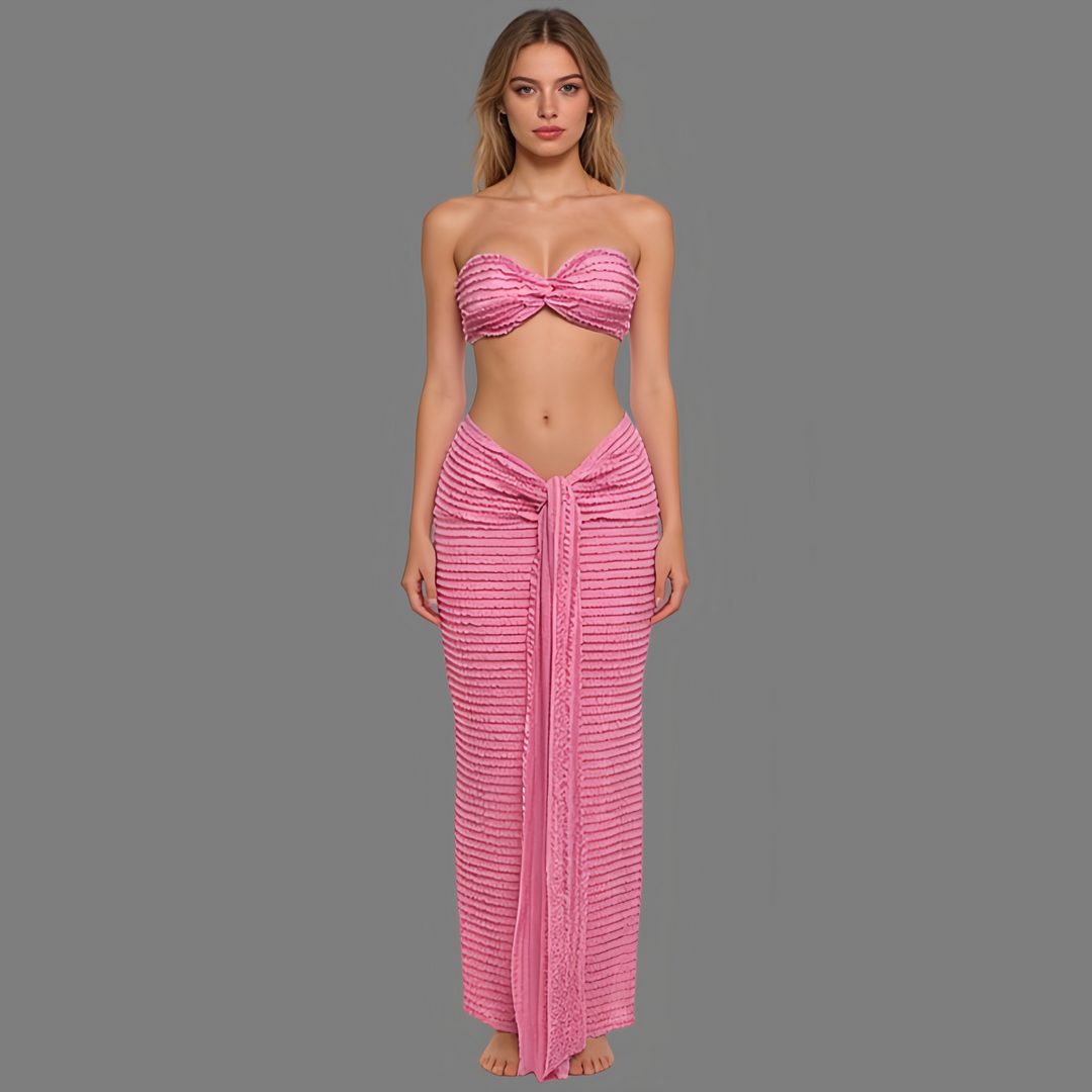 Solid-Color Strapless Slim-Fit Maxi Dress Set