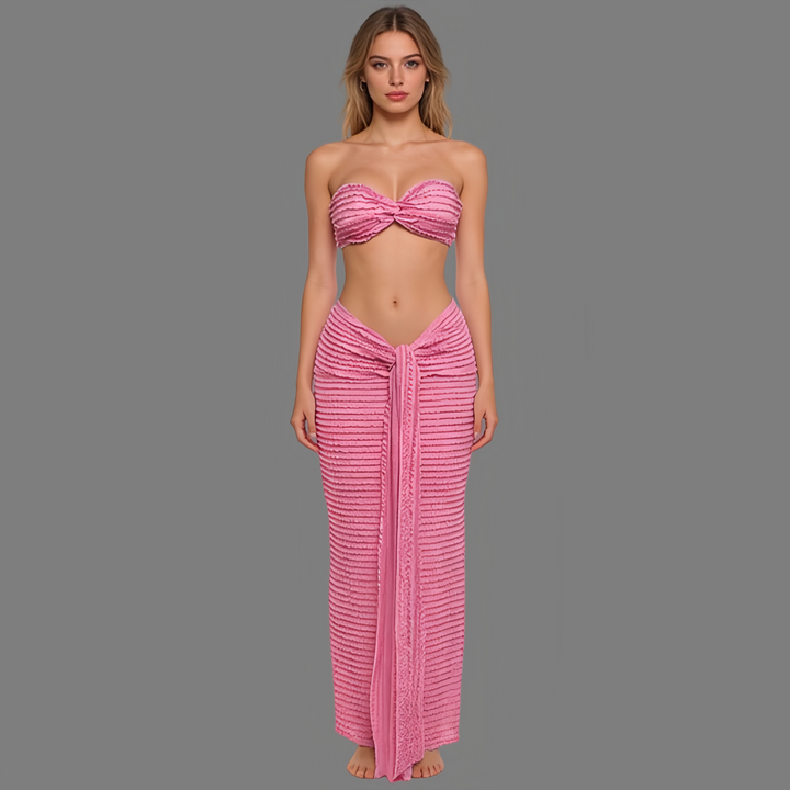 Solid-Color Strapless Slim-Fit Maxi Dress Set