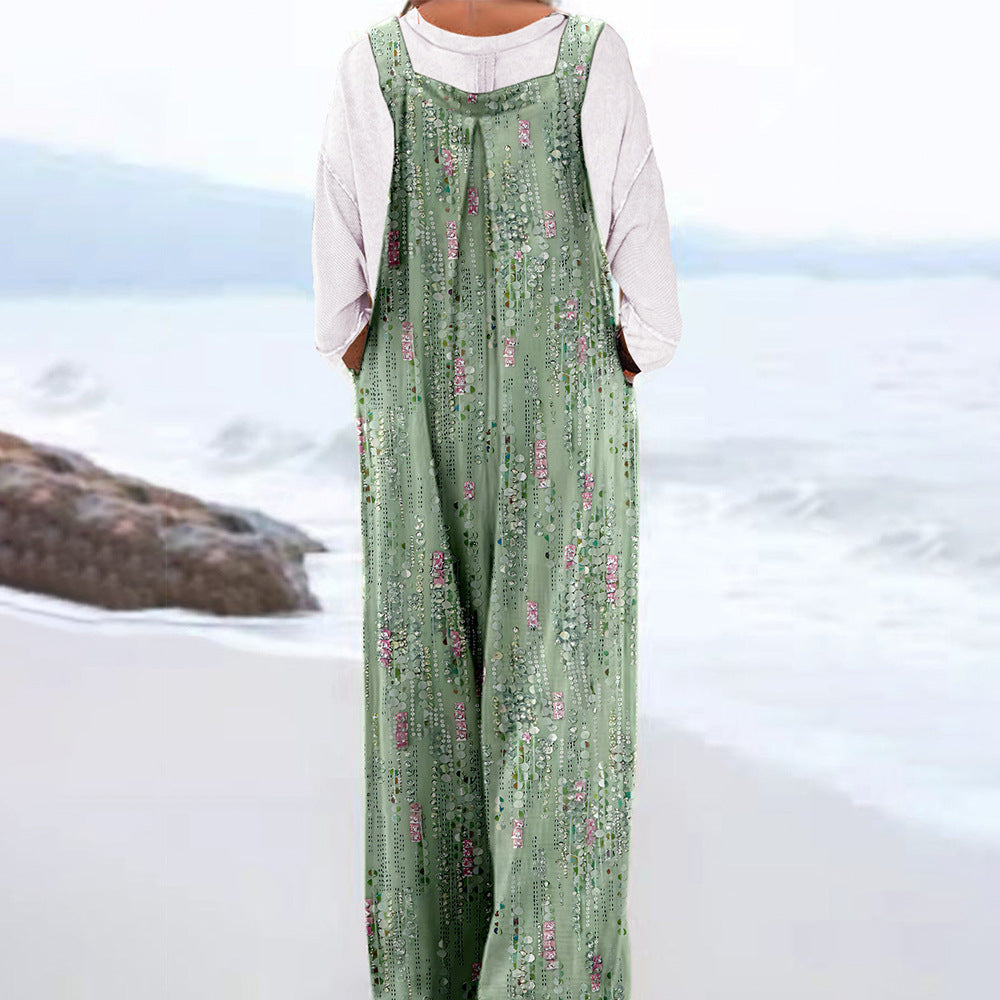 Trendy Printed Wide-Leg Straight-Cut Camisole Jumpsuit