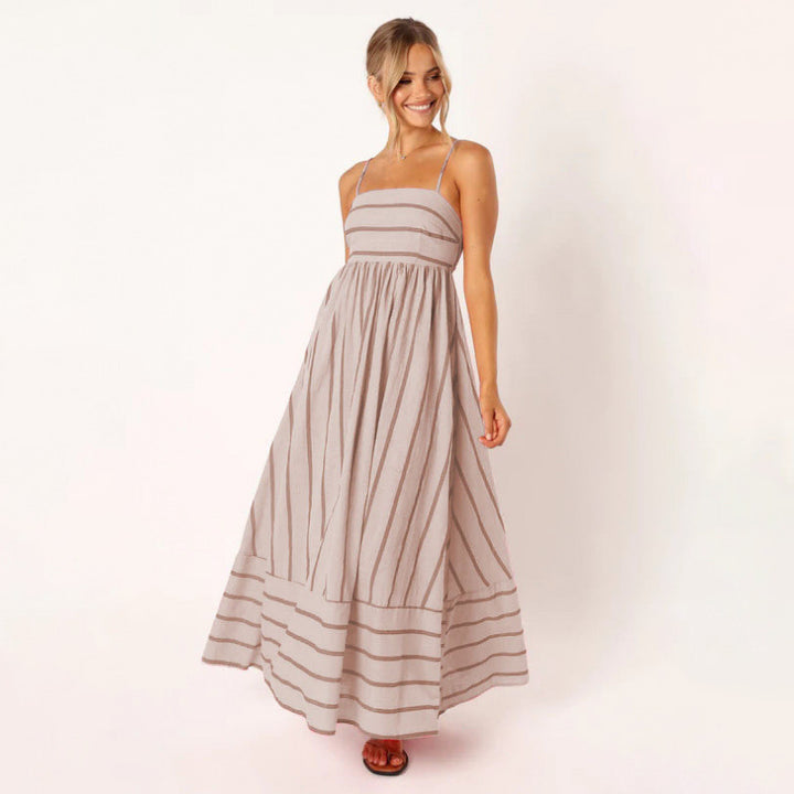 Striped Backless Spaghetti-Strap Dress