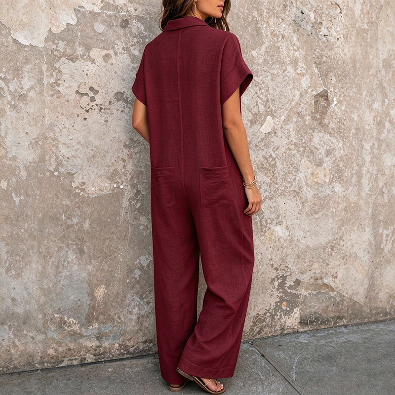 Casual solid-color short-sleeved romper for summer