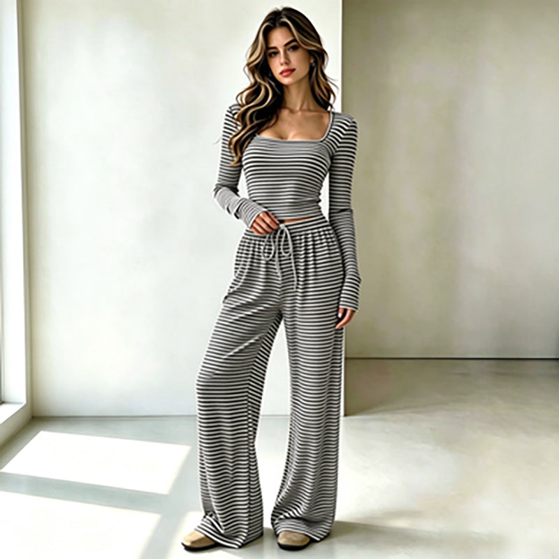 New Autumn Slim-Fit Striped Knit Set