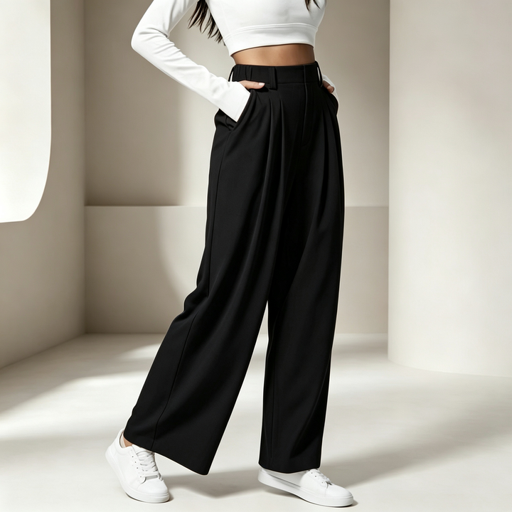 High-waisted, versatile, loose-fitting casual trousers