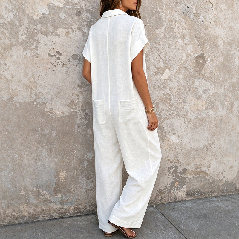 Casual solid-color short-sleeved romper for summer