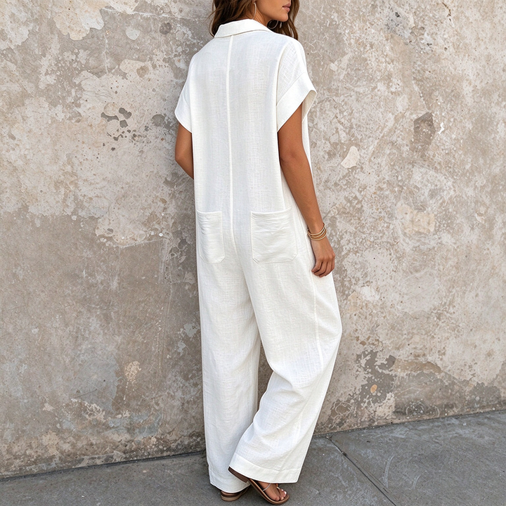 Casual solid-color short-sleeved romper for summer