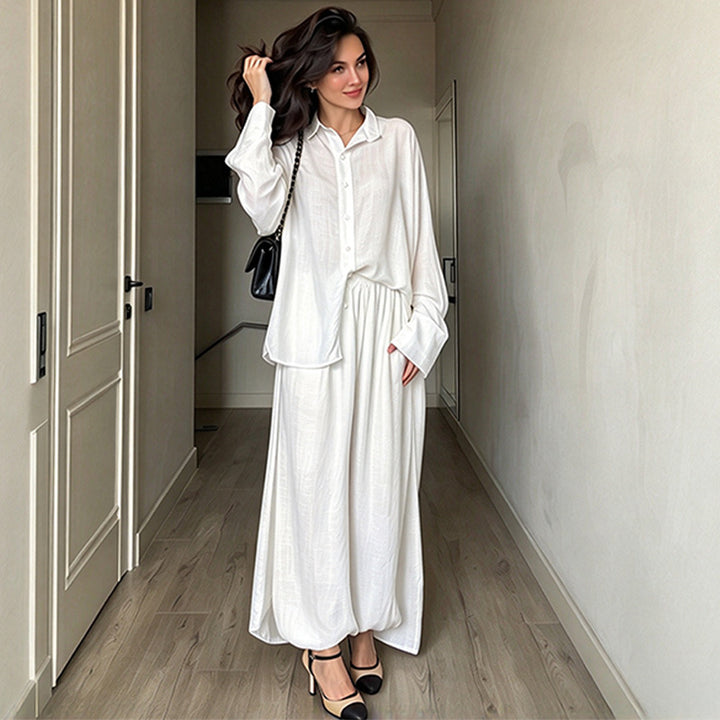 New Two-Piece Set: Asymmetric Shirt and High-Waisted Trousers