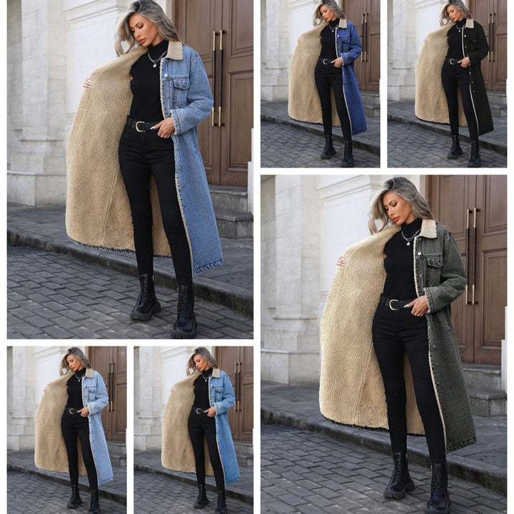 Oversized, long-line, fleece-lined denim jacket