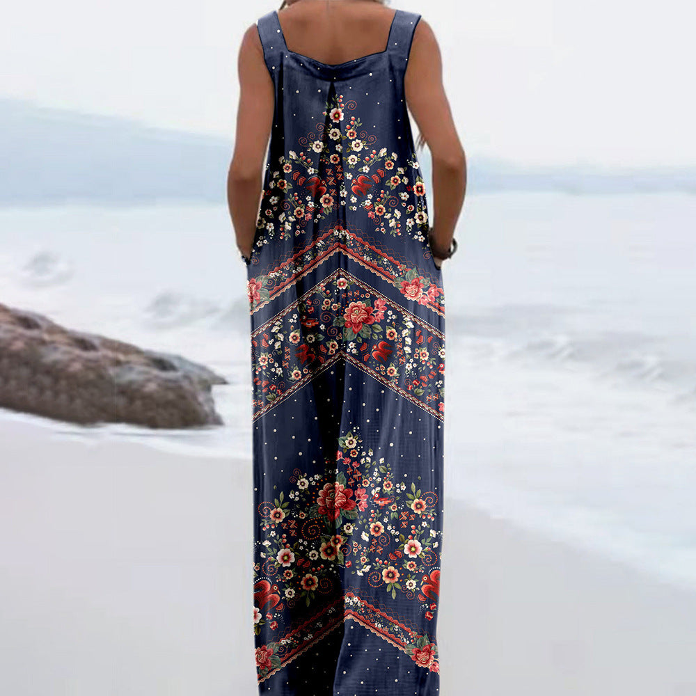 Trendy Printed Wide-Leg Straight-Cut Camisole Jumpsuit