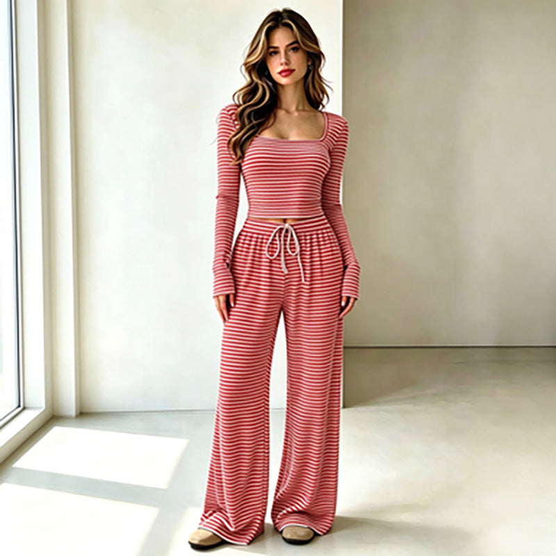 New Autumn Slim-Fit Striped Knit Set